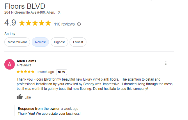 Floors Blvd Google Review - 2 Floors Blvd Google Review