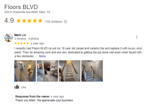 Floors Blvd Google Review - 3